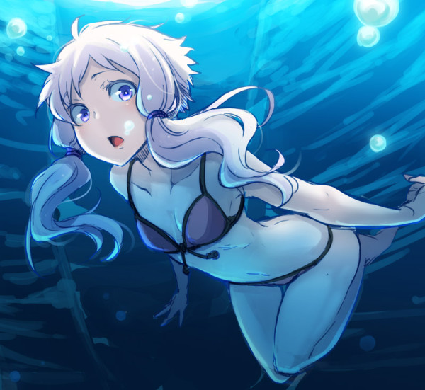 1girl :o air_bubble ayakura_juu barefoot breath bubble diving freediving holding_breath looking_at_viewer open_mouth purple_hair short_hair_with_long_locks sketch solo swimming swimsuit underwater violet_eyes vocaloid voiceroid yuzuki_yukari