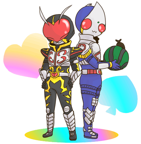 food fruit holding holding_fruit kamen_rider kamen_rider_blade kamen_rider_blade_(series) kamen_rider_chalice kaze13_(pixiv) lowres watermelon