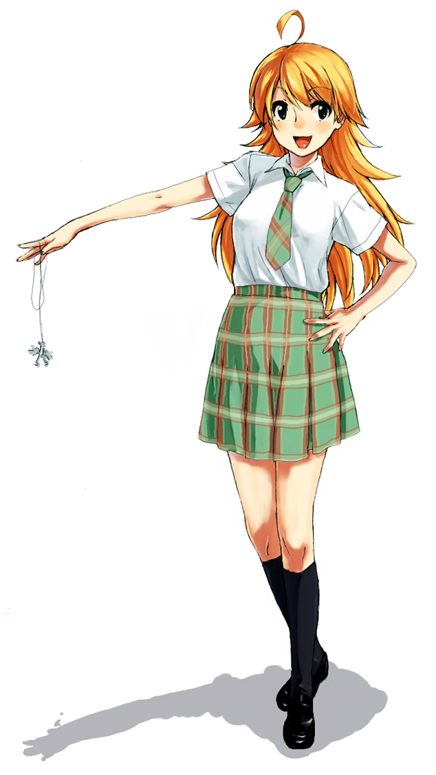 hoshii_miki idolmaster jewelry kirisato_itsuki kneehighs long_hair necklace necktie school_uniform skirt socks solo