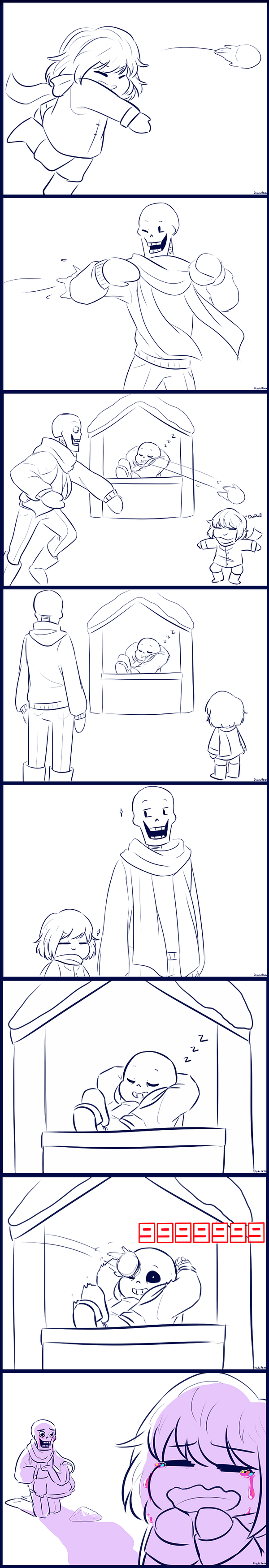 2boys absurdres androgynous arms_behind_head black_sclera boots chaoticshero closed_eyes comic crying damage_numbers death english frisk_(undertale) gameplay_mechanics happy highres hoodie house jacket long_image mittens multiple_boys open_clothes open_jacket papyrus_(undertale) sad sans scarf silent_comic skeleton skull sleeping snowball snowball_fight sparkle spot_color sweater tall_image tears teeth undertale wavy_mouth winter_clothes zzz
