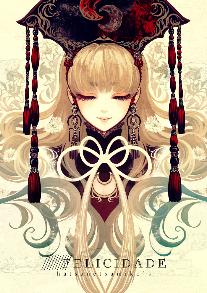 1girl album_cover blonde_hair chinese_clothes closed_eyes cover hat junko_(touhou) mochinu piercing solo touhou
