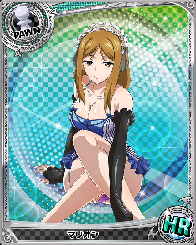 1girl apron artist_request brown_eyes brown_hair card_(medium) character_name chess_piece dress gloves high_school_dxd marion_(high_school_dxd) official_art pawn solo trading_card underwear