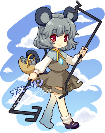 basket grey_hair jewelry lowres mochiya_marosuke mouse mouse_ears mouse_tail nazrin pendant prehensile_tail red_eyes short_hair tail touhou