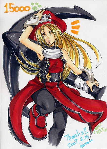 anchor blonde_hair date guilty_gear hat hits long_hair maon marker_(medium) may may_(guilty_gear) pantyhose paw_print pirate_hat signature traditional_media wrist_cuffs yellow_eyes