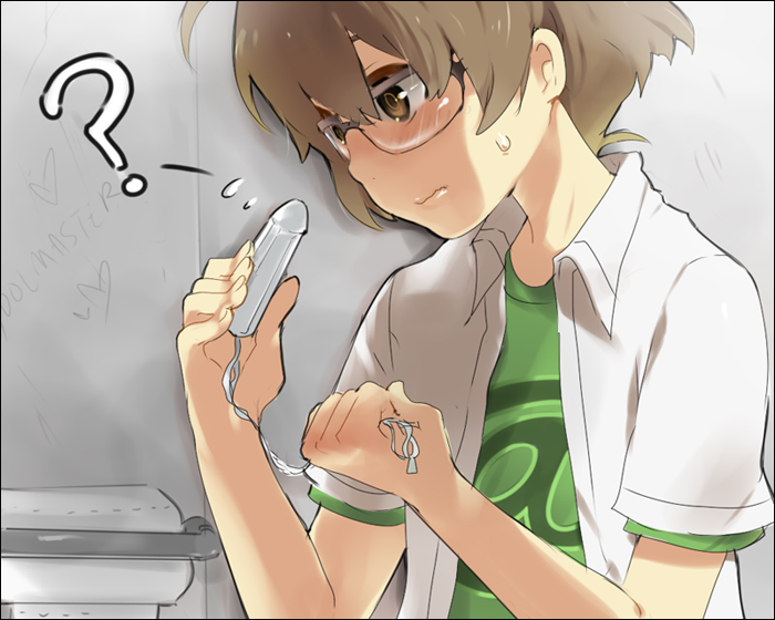 akizuki_ryou androgynous brown_hair glasses idolmaster kl male tampon