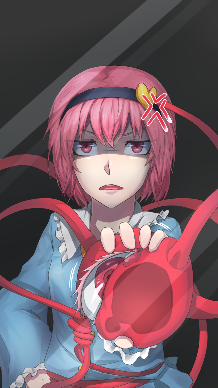 1girl against_glass angry black_background eyeball hairband hand_on_hip heart highres komeiji_satori ldl_(bcw1025) looking_at_viewer pink_eyes pink_hair short_hair simple_background solo tearing_up third_eye touhou