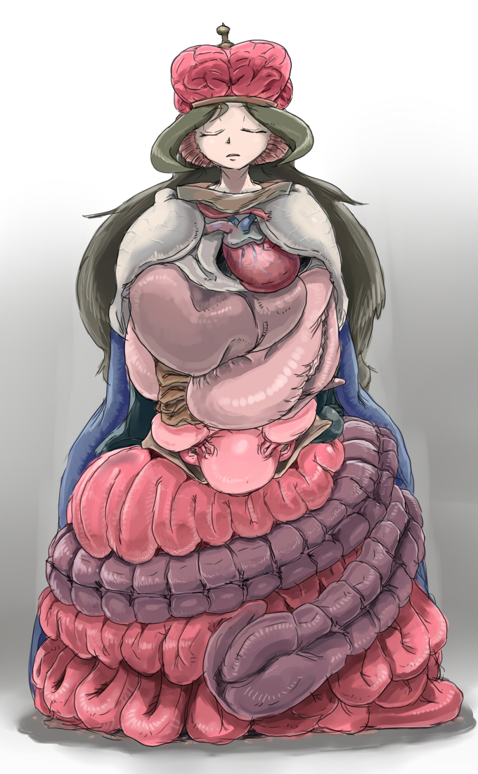 1girl brain closed_eyes intestines liver long_hair monster_girl organs solo stomach_(organ)