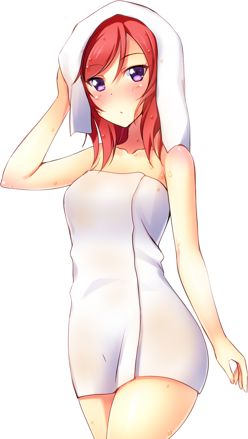 1girl extraction highres long_hair looking_at_viewer love_live!_school_idol_project naked_towel nishikino_maki redhead solo towel towel_on_head transparent_background violet_eyes wet