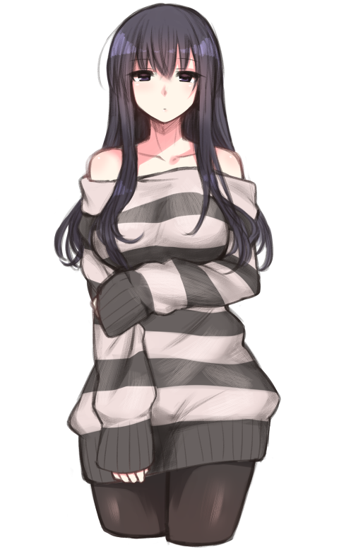 1girl bare_shoulders long_hair looking_at_viewer original ryuusei_(ryuuseiseikou) simple_background solo striped white_background