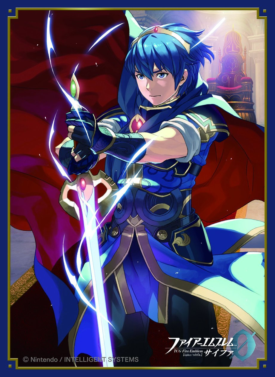 1boy armor blue_eyes blue_hair cape falchion fingerless_gloves fire_emblem fire_emblem:_mystery_of_the_emblem gloves highres jewelry marth short_sleeves smile solo sword tiara weapon