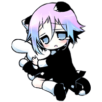 ambiguous_gender animal_ears bangs blush cat_ears cat_tail chibi crona_(soul_eater) dress looking_at_viewer lowres pink_hair sakurazawa_izumi short_hair simple_background soul_eater stuffed_animal stuffed_bunny stuffed_toy tail