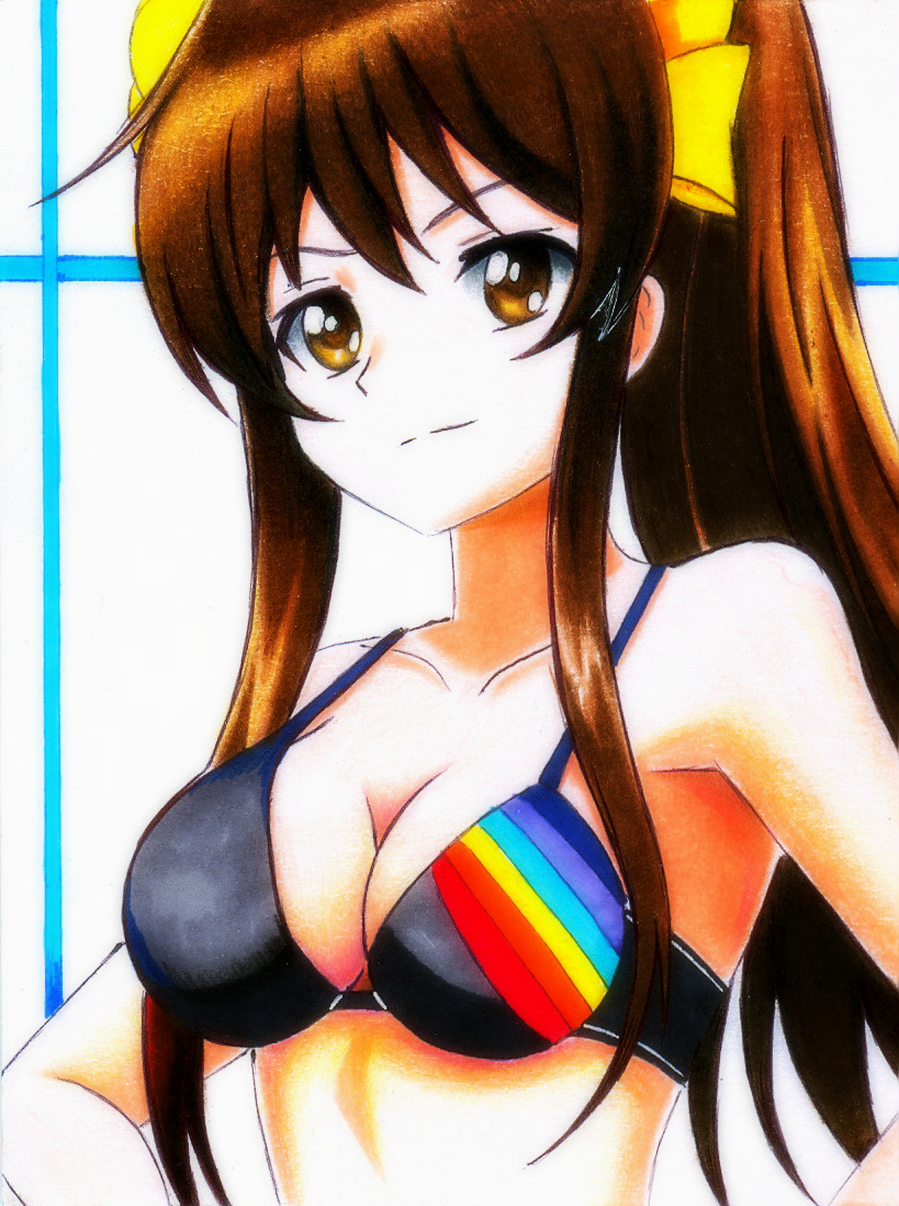 1girl black_bikini_top breasts brown_eyes brown_hair cleavage long_hair nagato_yuki-chan_no_shoushitsu solo suzumiya_haruhi suzumiya_haruhi_no_shoushitsu suzumiya_haruhi_no_yuuutsu