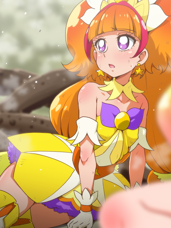 1girl amanogawa_kirara bare_shoulders cure_twinkle earrings gloves go!_princess_precure jewelry long_hair magical_girl multicolored_hair orange_hair precure redhead solo star star_earrings tj-type1 twintails two-tone_hair violet_eyes white_gloves