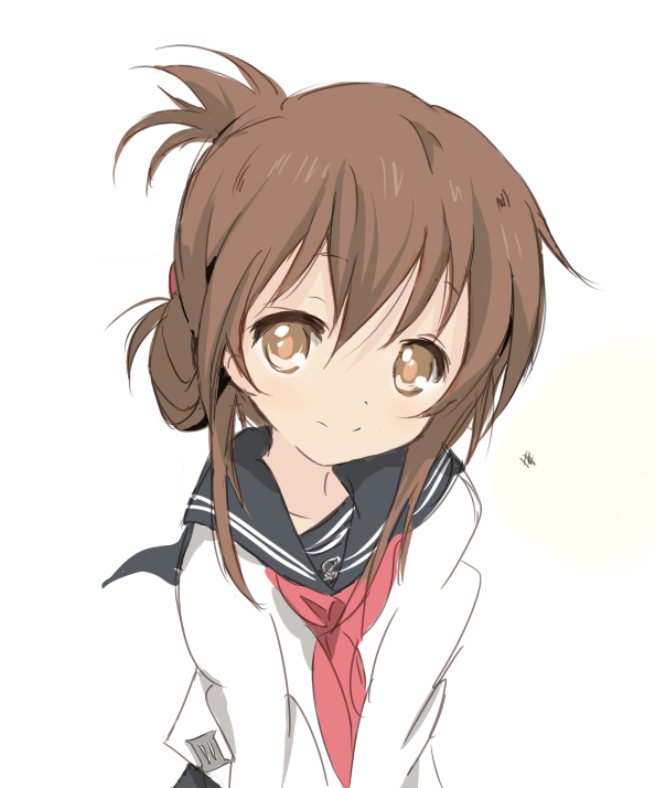 1girl brown_eyes brown_hair core_(mayomayo) folded_ponytail inazuma_(kantai_collection) kantai_collection neckerchief school_uniform serafuku smile solo