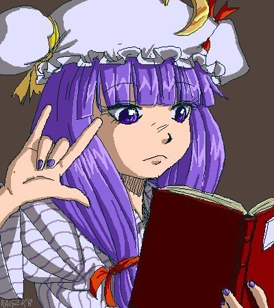 1girl book hat long_hair moon mspaint patchouli_knowledge purple_eyes purple_hair ribbon solo touhou