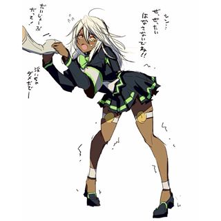 1boy 1girl blush dark_skin guilty_gear guilty_gear_xrd lowres ramlethal_valentine short_hair sin_kiske white_hair