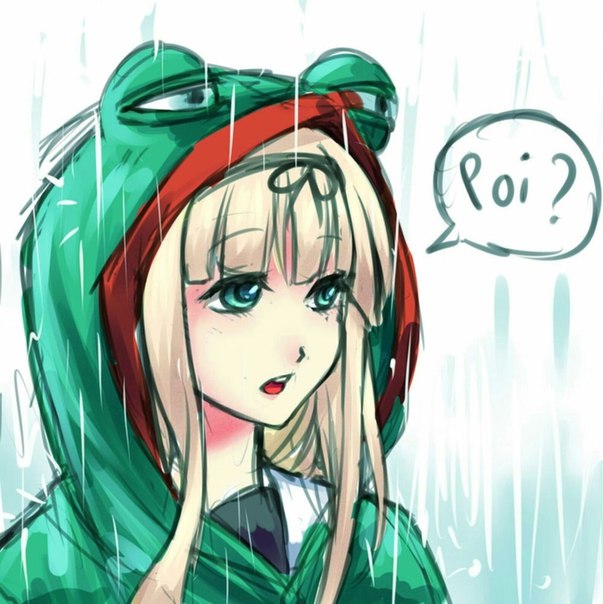 1girl blonde_hair hair_ribbon kantai_collection long_hair meme pepe_the_frog poi rain ribbon yuudachi_(kantai_collection)