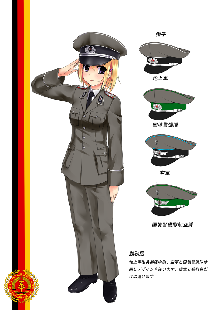 1girl blonde_hair communism east_german hat looking_at_viewer military military_hat military_uniform mizuki_(mizuki_ame) original solo translation_request uniform