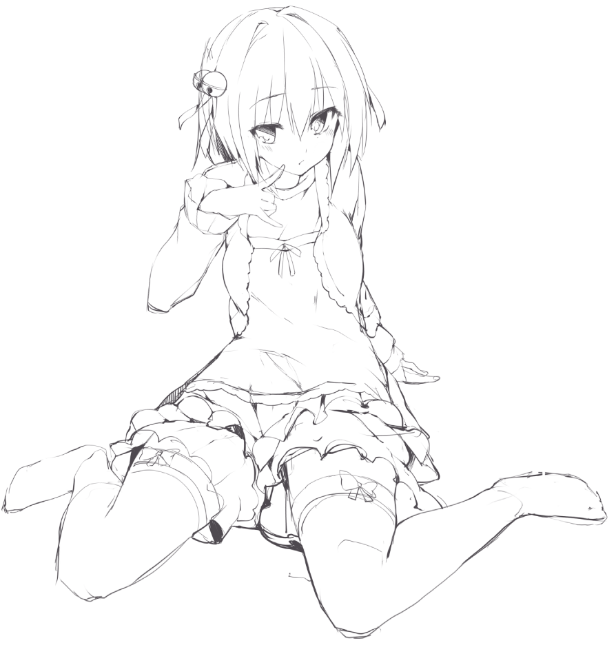 1girl hokkana monochrome simple_background sitting sketch skirt solo wariza white_background