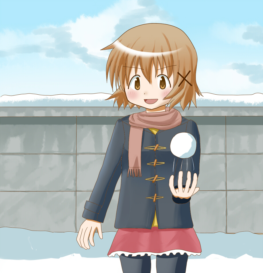 1girl hidamari_sketch snowball winter yuno