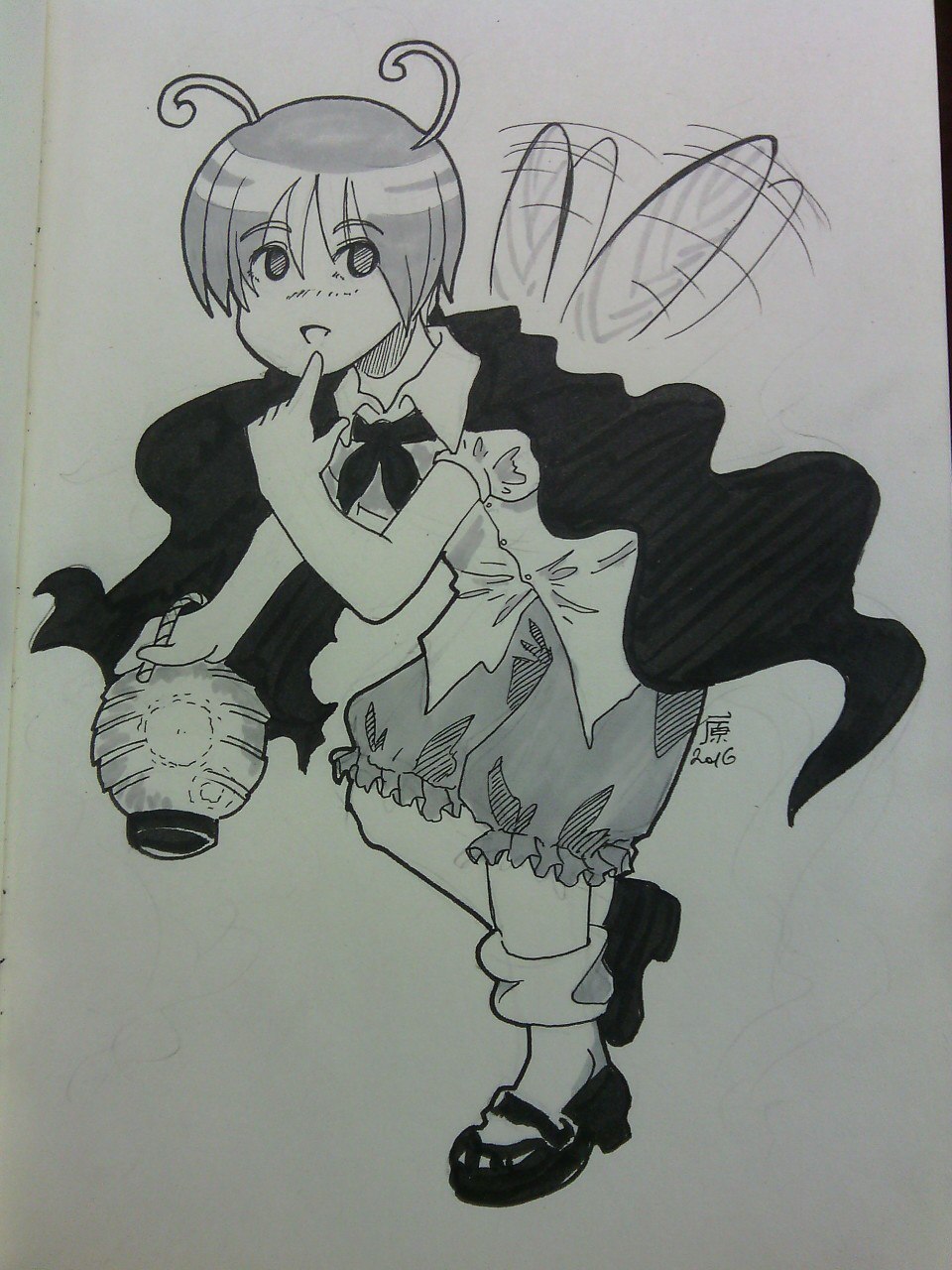 1girl full_body shoes short_hair solo touhou traditional wings wriggle_nightbug