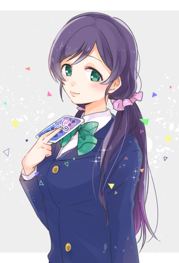 blush card green_eyes long_hair love_live!_school_idol_project low_twintails seifuku smile toujou_nozomi twintails violet_hair