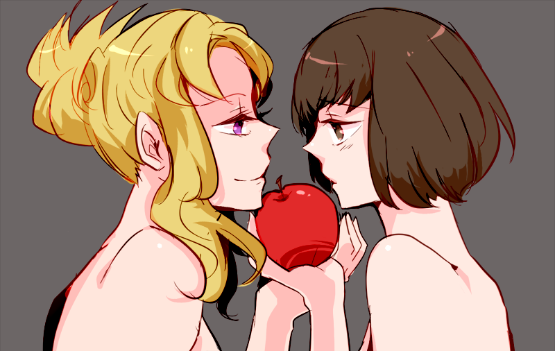 2girls apple food fruit mawaru_penguindrum multiple_girls oginome_ringo tagme tokikago_yuri yuri
