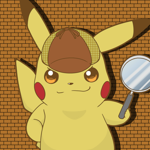 brick_wall commentary_request detective_pikachu great_detective_pikachu:_the_birth_of_a_new_duo hat lowres magnifying_glass no_humans pikachu pokemon pokemon_(creature)