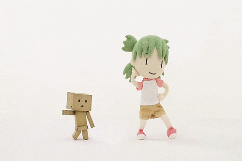 1girl animated animated_gif artist_request box brown_shorts danboo dancing green_hair hand_behind_head hand_on_hip koiwai_yotsuba lowres quad_tails raglan_sleeves shoes short_hair shorts smile source_request stop_motion switch yotsubato!