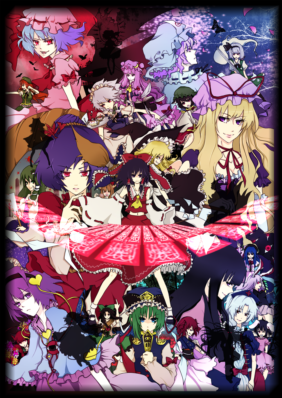 animal_ears bad_id bat_wings black_hair blonde_hair blue_eyes blue_hair blush braid brown_hair bunny_ears cat_ears chen china_dress chinadress chinese_clothes cup detached_sleeves elbow_gloves everyone flandre_scarlet fujiwara_no_mokou gap ghost gloves gohei green_eyes green_hair hairband hakurei_reimu hat highres hinanawi_tenshi hitodama hong_meiling horns houraisan_kaguya ibuki_suika inaba_tewi izayoi_sakuya kaenbyou_rin katana kirisame_marisa knife kochiya_sanae komeiji_koishi komeiji_satori konpaku_youmu konpaku_youmu_(ghost) long_hair maid_cap maid_headdress moriya_suwako multiple_girls myon nagae_iku ofuda onozuka_komachi patchouli_knowledge pink_hair ponytail purple_eyes purple_hair rabbit_ears red_eyes red_hair redhead reisen_udongein_inaba reiuji_utsuho remilia_scarlet rope saigyouji_yuyuko shikieiki_yamaxanadu short_hair side_ponytail silver_hair sword tea teacup touhou twin_braids twintails violet_eyes weapon wings witch_hat yagokoro_eirin yakumo_ran yakumo_yukari yasaka_kanako yellow_eyes yume_koucha