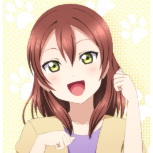 1girl blush collarbone hoshizora_rin's_mother kazuma_(theworld000021) looking_at_viewer love_live!_school_idol_project lowres mother official_style open_mouth paw_pose redhead short_hair smile solo yellow_eyes