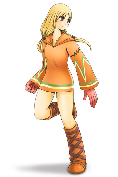 1girl artist_request blonde_hair boots breasts brown_eyes final_fantasy final_fantasy_tactics geomancer_(fft) gloves long_hair solo twintails white_background