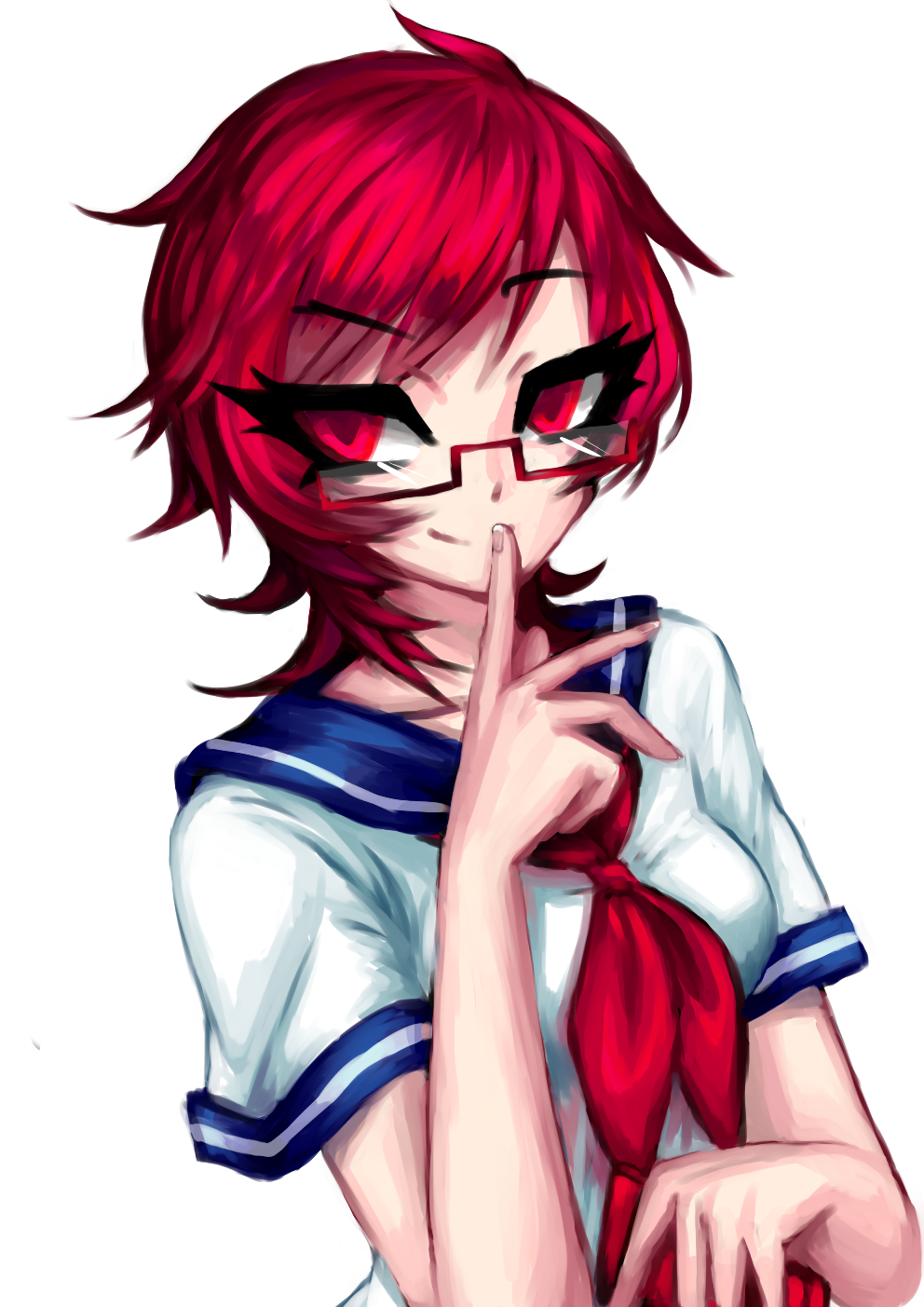 glasses highres info-chan red_eyes redhead school_uniform smile yandere_simulator