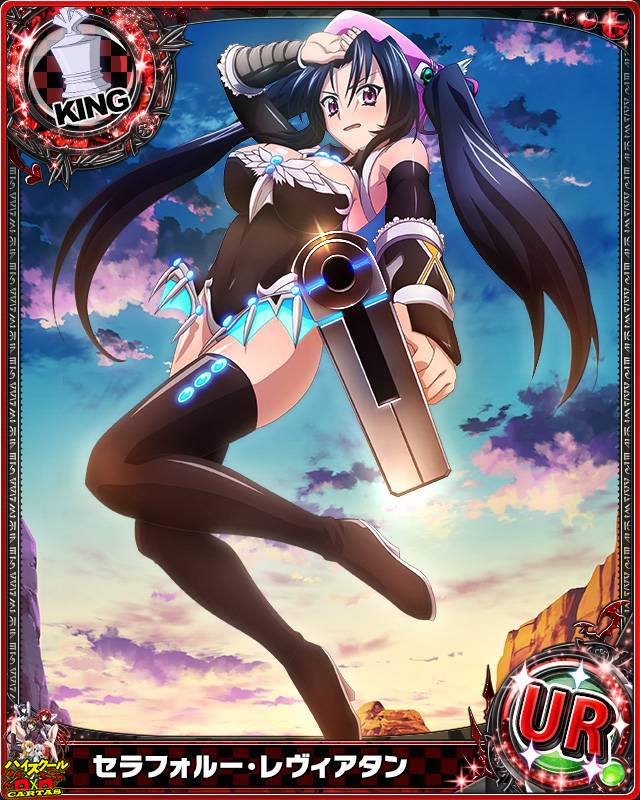 1girl artist_request black_hair bodysuit character_name chess_piece gun hair_ribbon hat high_school_dxd king_(chess) long_hair official_art ribbon serafall_leviathan solo twintails violet_eyes weapon