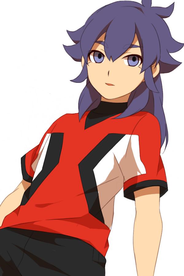 1boy inazuma_eleven_(series) inazuma_eleven_go inazuma_eleven_go_galaxy kishibe_taiga long_hair male_focus parted_lips purple_hair resistance_japan sekina simple_background soccer_uniform solo sportswear violet_eyes white_background