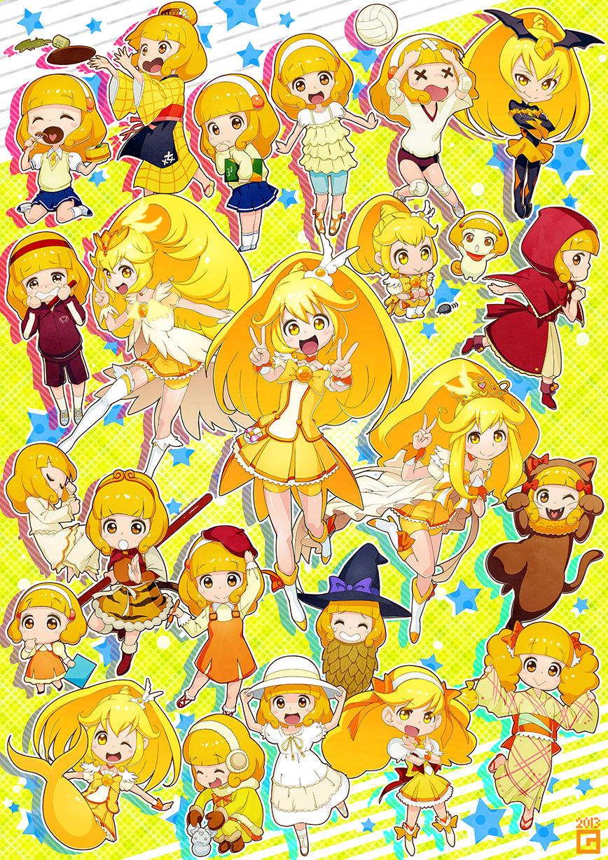 2013 6+girls :&gt; :d :o ;d animal_costume bad_end_peace bad_end_precure beret bike_shorts black_hat blonde_hair blue_skirt bodysuit boots bow brooch brown_gloves buruma candy_(smile_precure!) cardigan cat_costume chibi choker closed_eyes creature crossed_arms crown cure_peace double_v dress earmuffs eating fighting_stance food fork gahon gem gloves hair_bow hair_bun hat highres hood insect japanese_clothes jewelry kimono kise_yayoi knee_pads kneeling little_red_riding_hood long_hair lying magical_girl mermaid miracle_peace mittens monster_girl multiple_girls multiple_persona on_side one_eye_closed open_mouth orange_bow orange_skirt pajamas paw_pose precure princess_form_(smile_precure!) purple_bow red_bow red_dress red_hat shawl shirt shoes short_hair shorts shorts_under_skirt skirt sleeping smile smile_precure! snowman socks squatting staff star starry_background sun_hat tea thigh-highs thigh_boots tray v volleyball waitress white_boots white_dress white_hat white_shirt witch_hat wrist_cuffs x_x yellow yellow_background yellow_bow yellow_eyes yellow_skirt yukata