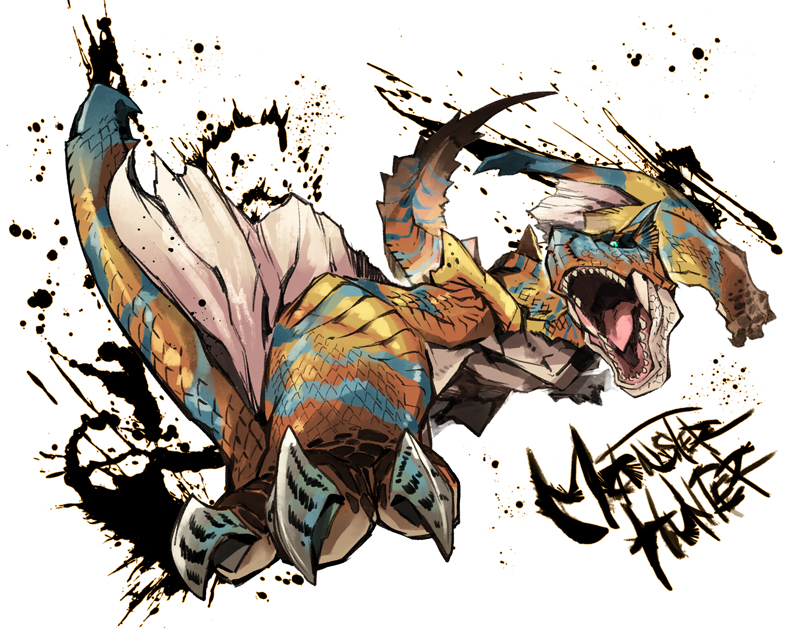 claws fangs monster monster_hunter no_humans open_mouth ryuuta_(ipse) tail teeth tigrex wyvern
