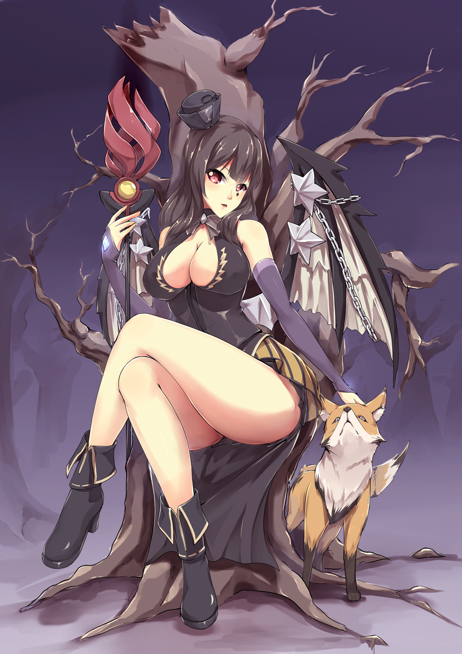 breasts cleavage highres original packge sitting tagme wings