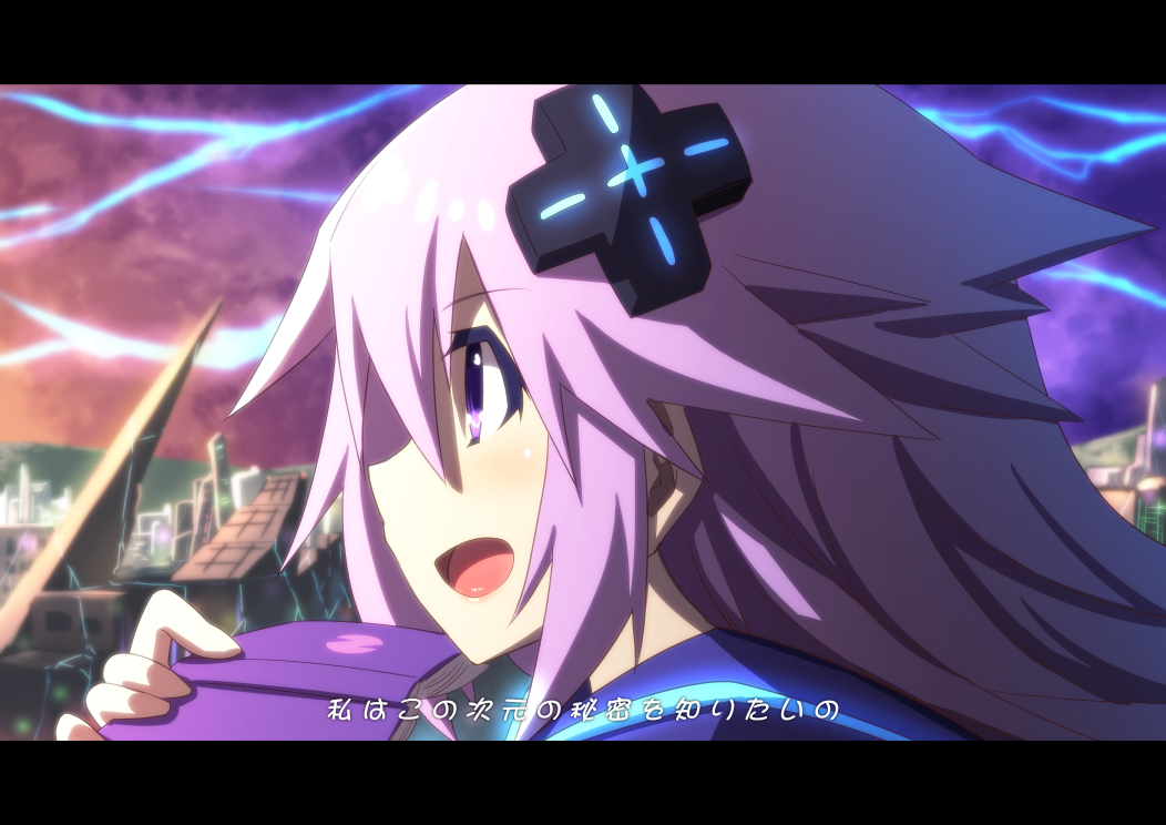 1girl adult_neptune close-up d-pad from_side hair_ornament hood hooded_track_jacket jacket long_hair mizunashi_(second_run) neptune_(series) purple_hair shin_jigen_game_neptune_vii solo track_jacket translation_request violet_eyes