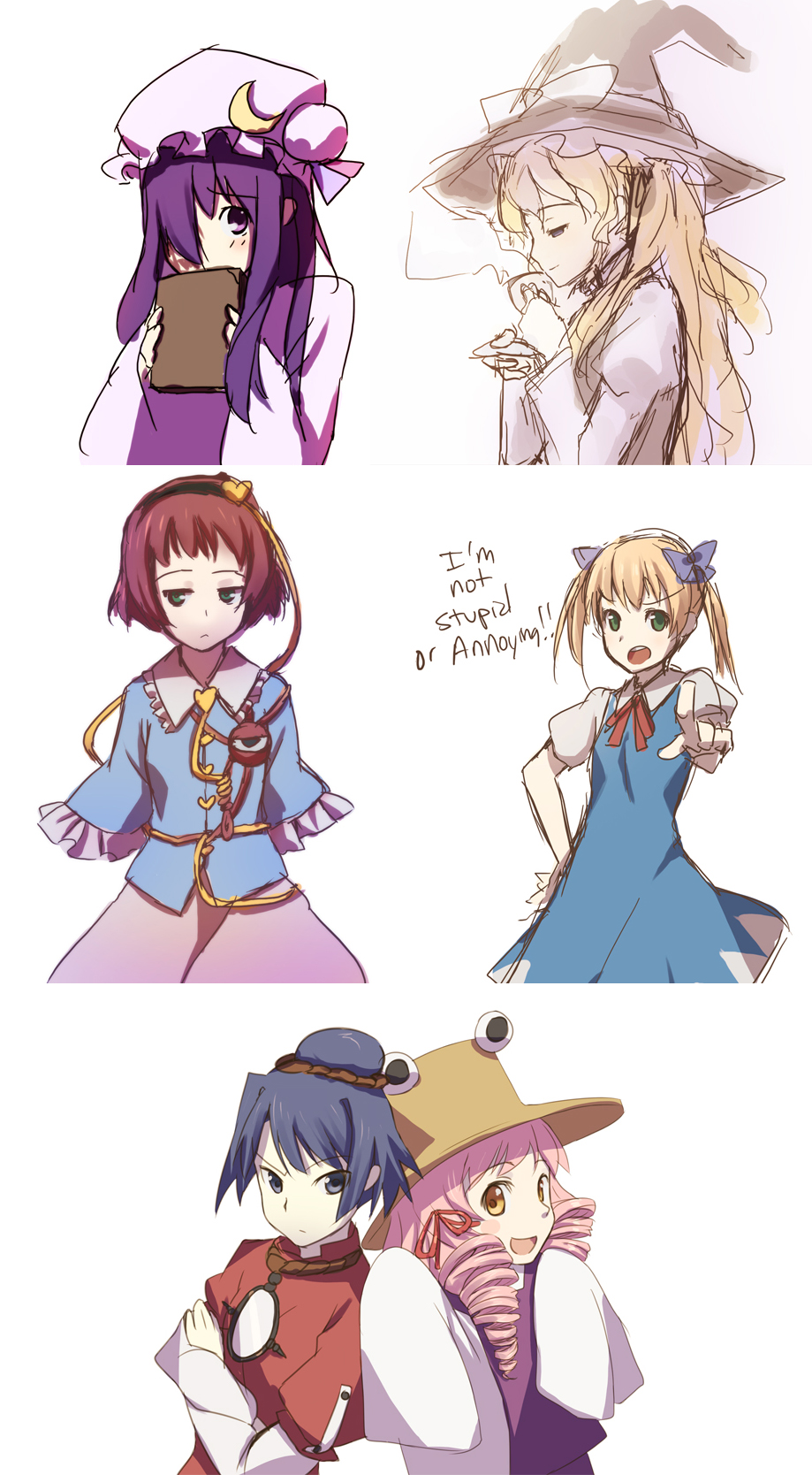 6+girls character_request cirno cirno_(cosplay) cosplay crossover english hair_over_one_eye hakamichi_shizune hat highres ibarazaki_emi ikezawa_hanako katawa_shoujo kirisame_marisa kirisame_marisa_(cosplay) komeiji_satori komeiji_satori_(cosplay) mikado_shiina moriya_suwako moriya_suwako_(cosplay) multiple_girls patchouli_knowledge patchouli_knowledge_(cosplay) pyonta raemz satou_lilly sketch tezuka_rin touhou weee_(raemz) witch_hat yasaka_kanako yasaka_kanako_(cosplay)