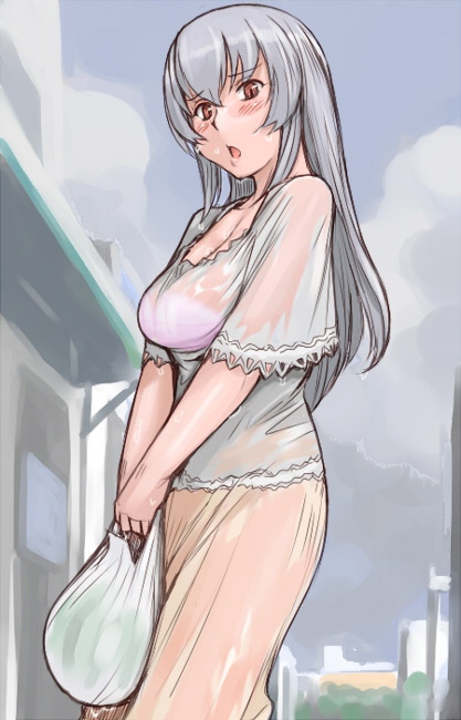 blush bra casual lingerie long_hair rozen_maiden rozenweapon see-through silver_hair suigintou underwear wet wet_clothes