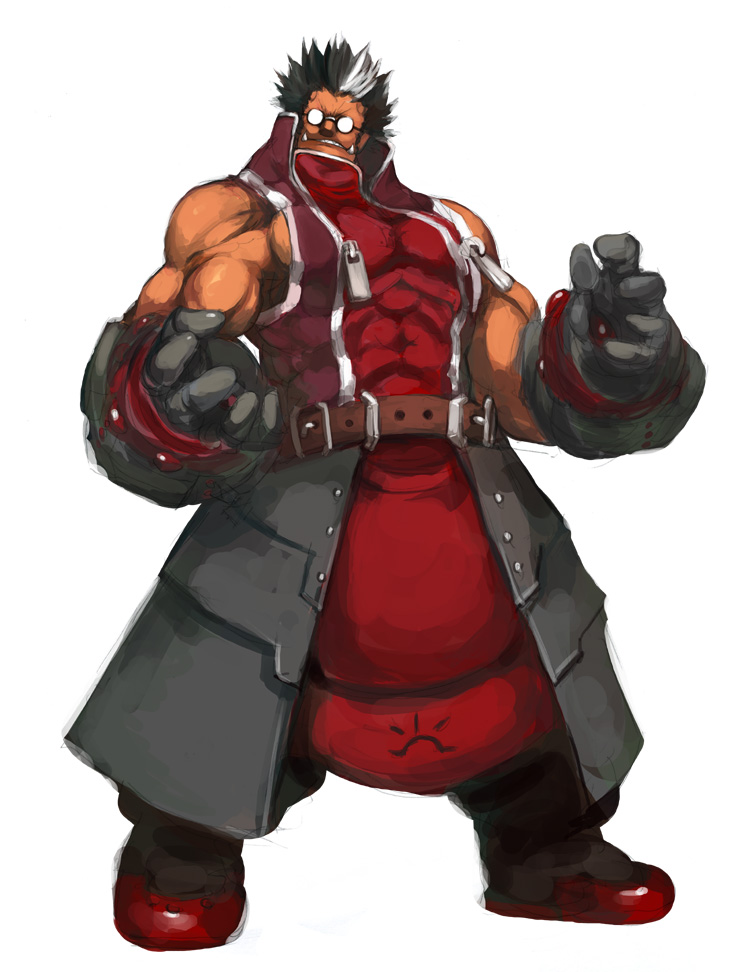 blazblue cyborg fangs glasses iron_tagar iron_tager kasa male muscle simple_background
