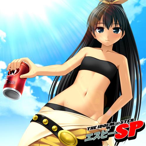 blue_eyes ganaha_hibiki idolmaster lowres product_placement solo undressing