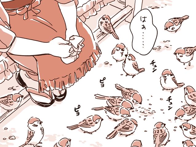 1girl bird comic mitsumoto_jouji monochrome mystia_lorelei okamisty solo sparrow touhou translation_request