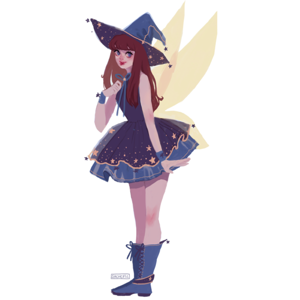 1girl alternate_costume artist_name blue_eyes boots brown_hair cross-laced_footwear dress fairy_wings full_body hat lace-up_boots layered_dress long_hair looking_at_viewer sachcell sleeveless smile solo star star_sapphire tongue tongue_out touhou transparent_background wings witch_hat wrist_cuffs