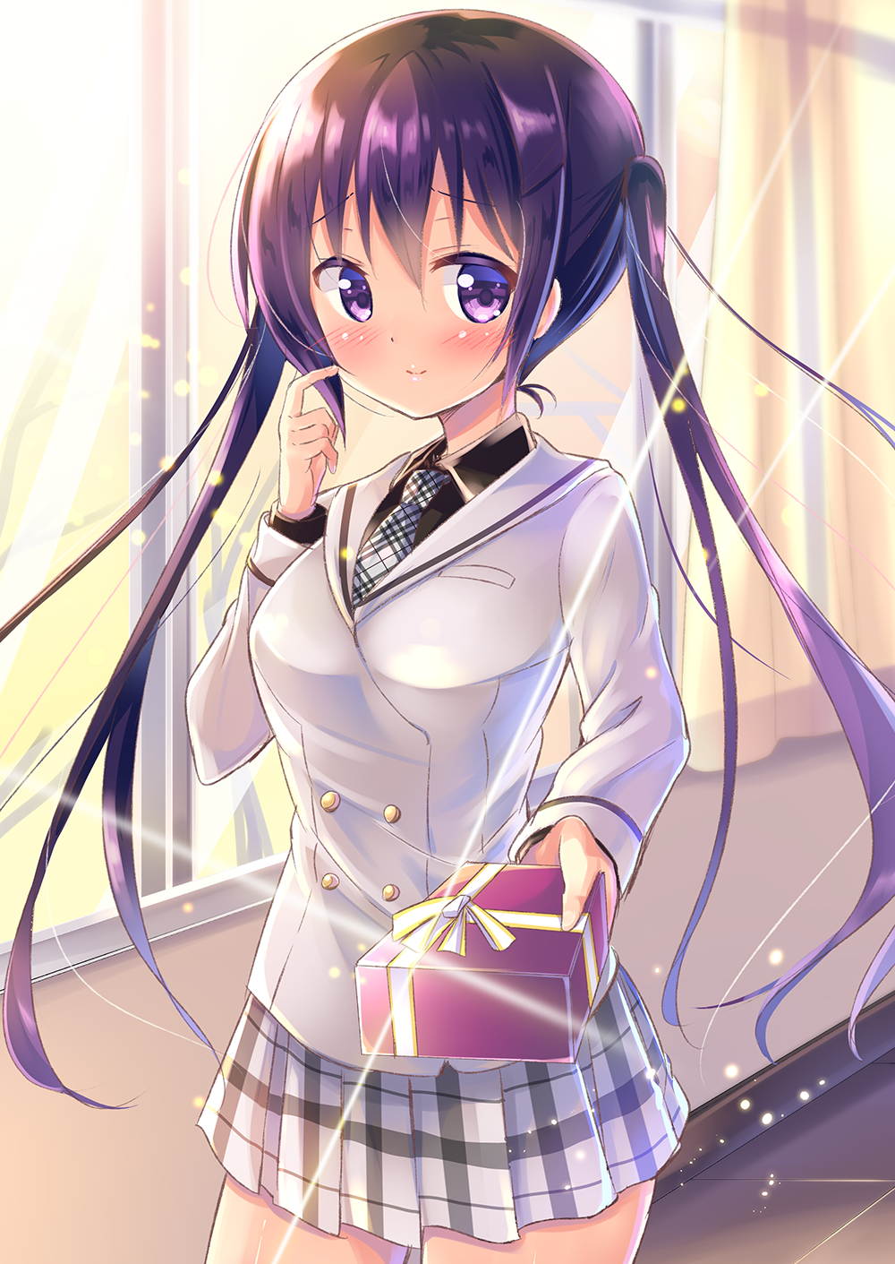 blush gochuumon_wa_usagi_desuka? jacket long_hair present purple_eyes smile tedeza_rize twintails violet_hair