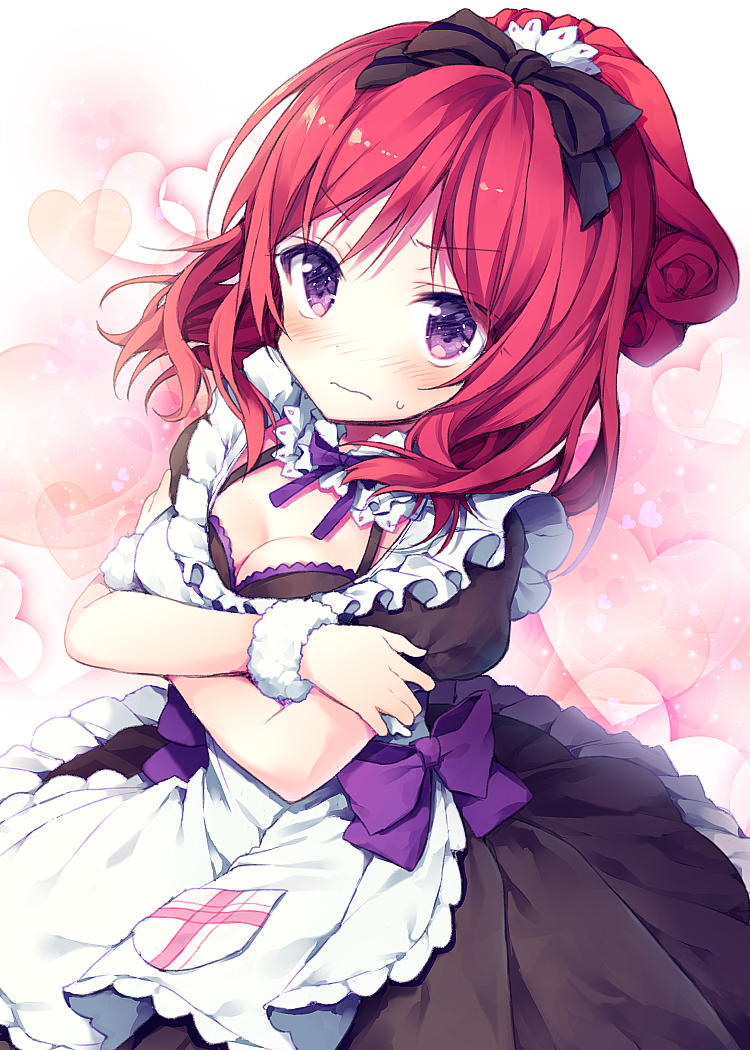 blush headdress long_hair love_live!_school_idol_project maid nishikino_maki purple_eyes redhead shy