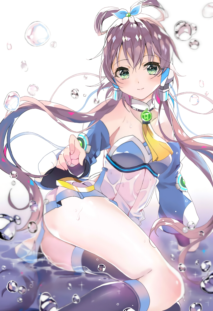 blush dress green_eyes hair_rings long_hair luo_tianyi twintails violet_hair vocaloid