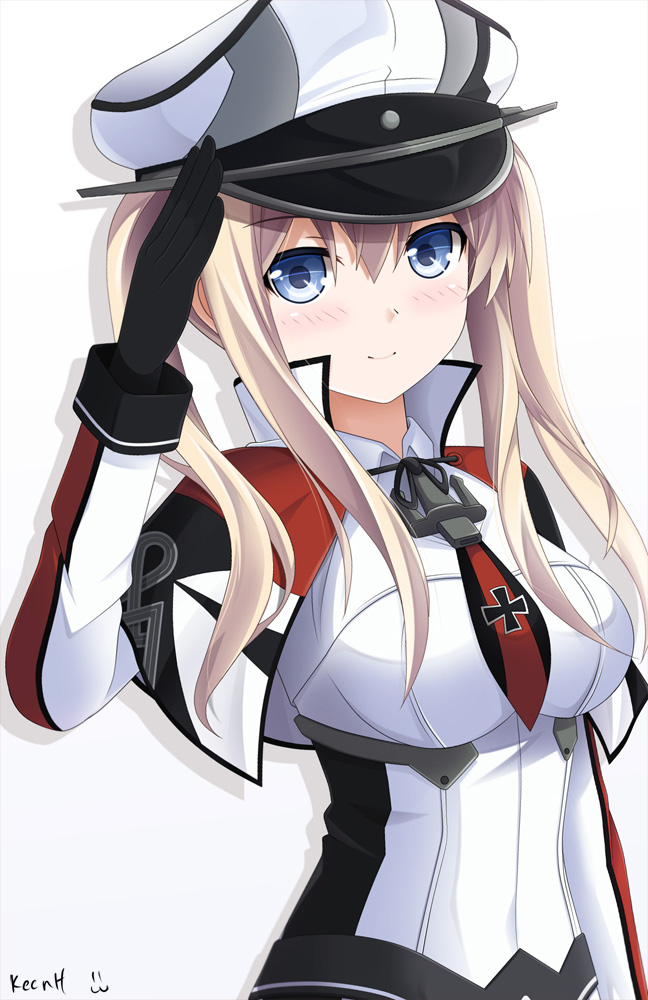 1girl blonde_hair blue_eyes capelet gloves graf_zeppelin_(kantai_collection) hat kantai_collection keenh long_hair peaked_cap smile solo twintails uniform