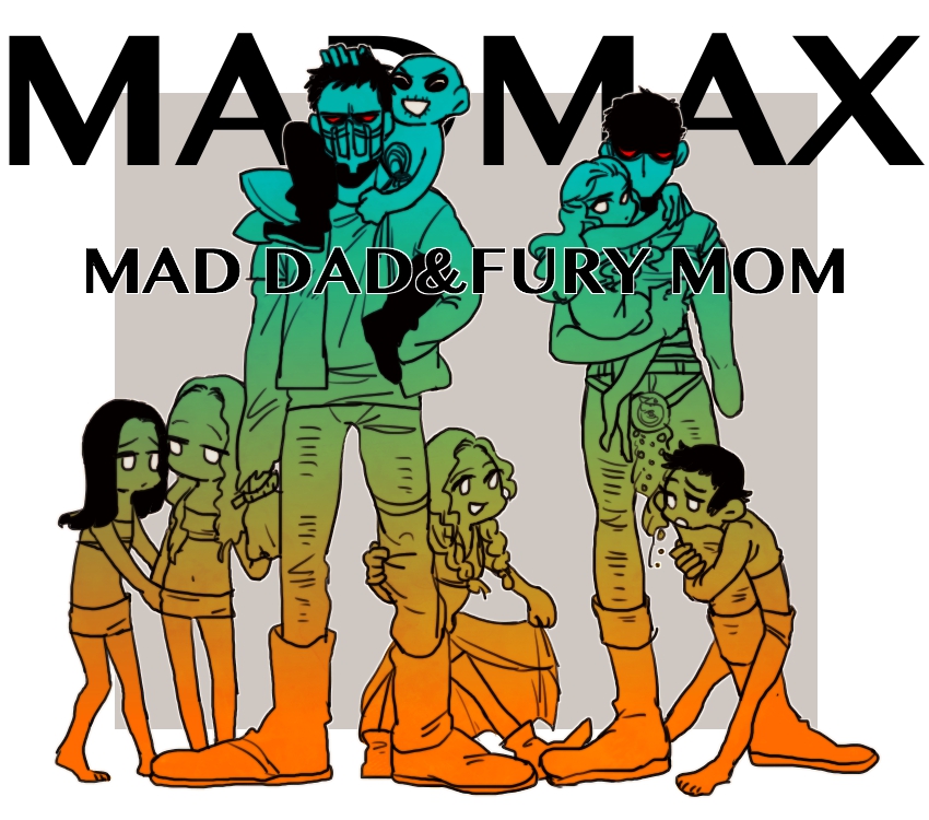 2boys 6+girls amputee arms_around_neck barefoot belt blank_eyes boots braid character_request closed_eyes commentary_request glaring holding_hands imperator_furiosa jacket long_hair looking_at_another looking_at_viewer mad_max mad_max:_fury_road mask max_rockatansky monochrome multiple_boys multiple_girls navel nux_(mad_max) red_eyes ryokutya1107 shaded_face short_hair skirt skirt_hold skirt_lift smile topless wavy_hair younger